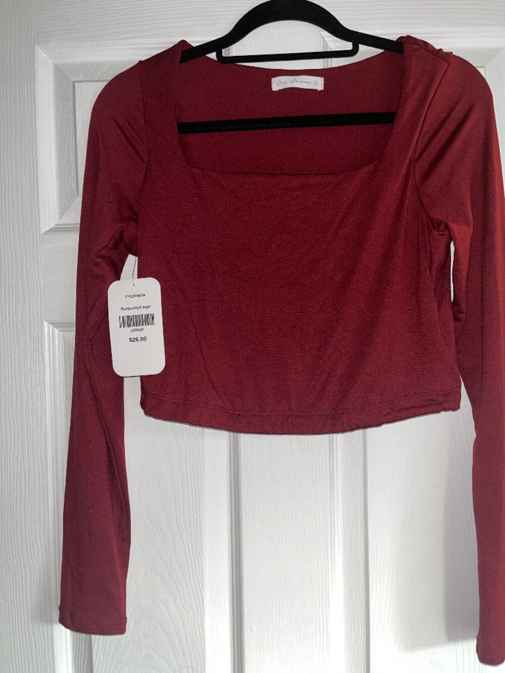 NEW w Tags! Dress Up Long Sleeve Square Neck Top Maroon Dark Red Burgundy Large